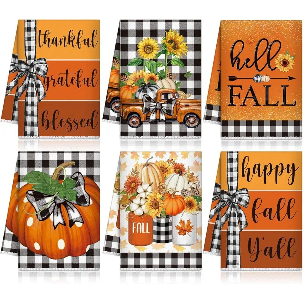 6-Pack Stylish Pumpkin Towels - Generous Size Autumn Kitchen & Bath Essentials
